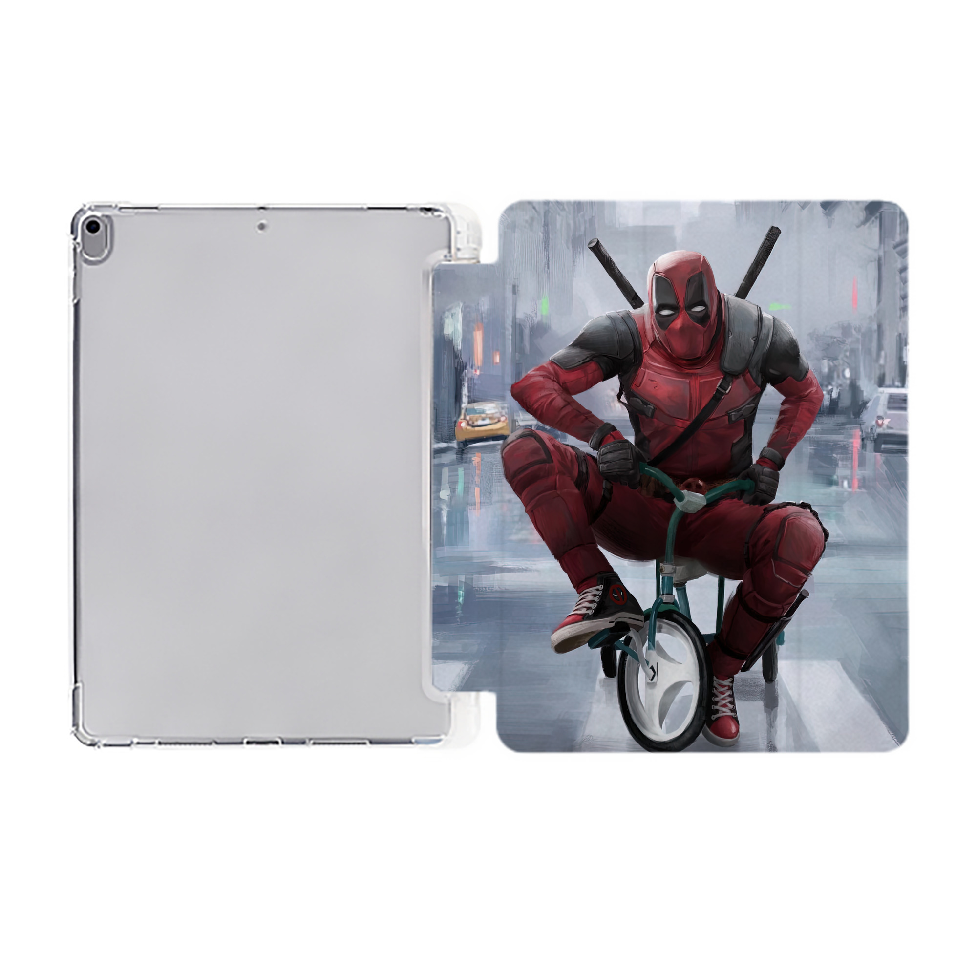 （画像用） Deadpool デッドプール IPad ケース ペン収納付き 三つ折りスタンド PUレザー×シリコン 対応機種9.5/10.5/10.9インチ